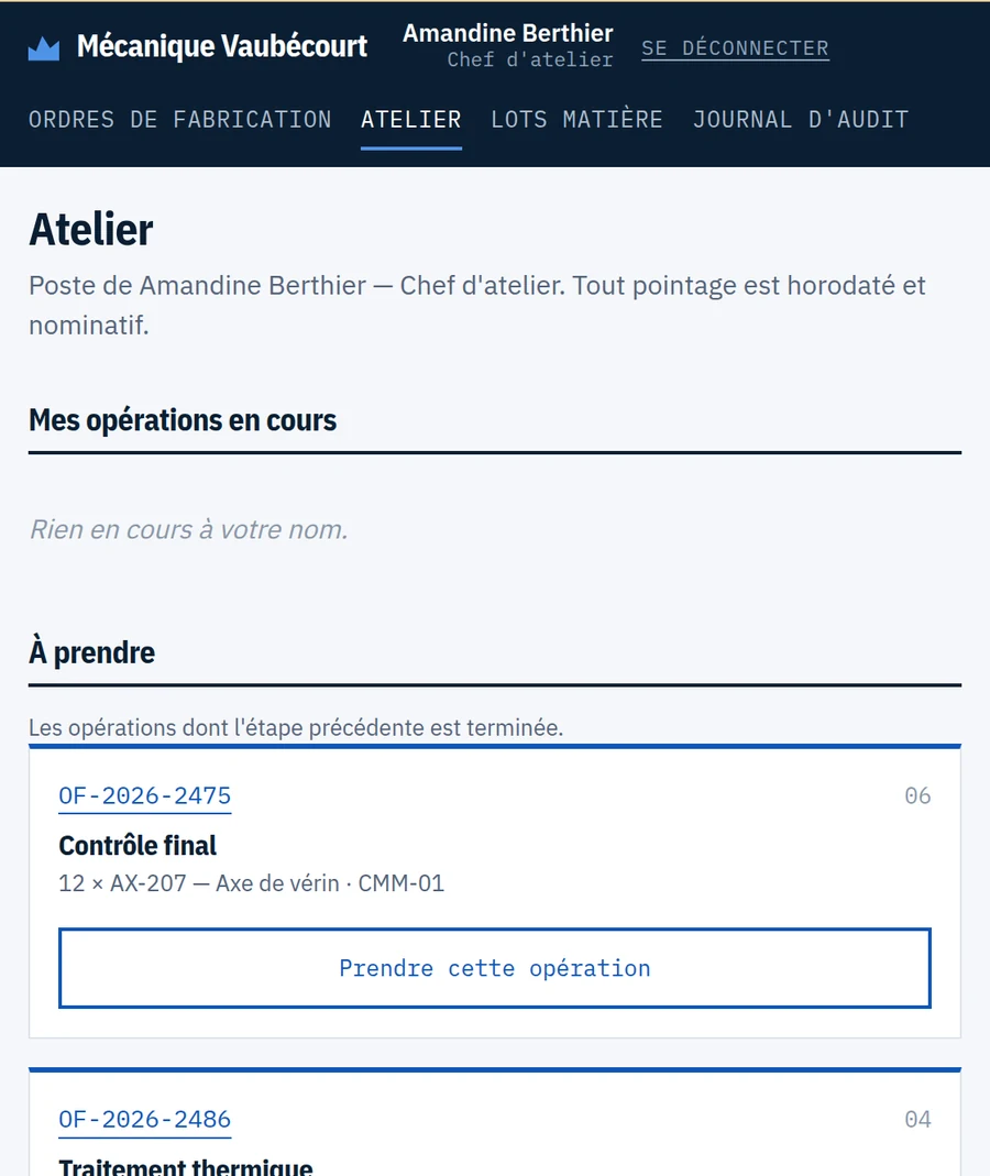 Le même outil sur une tablette : les opérations à prendre, en gros boutons.